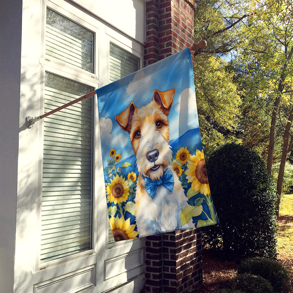 Fox Terrier in Sunflowers House Flag