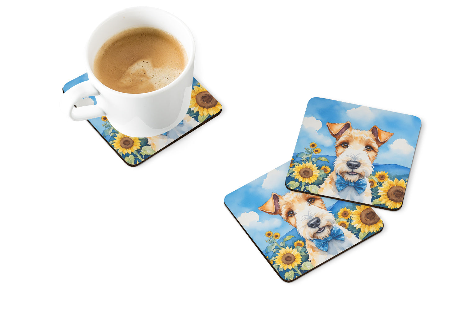 Fox Terrier in Sunflowers Foam Coasters