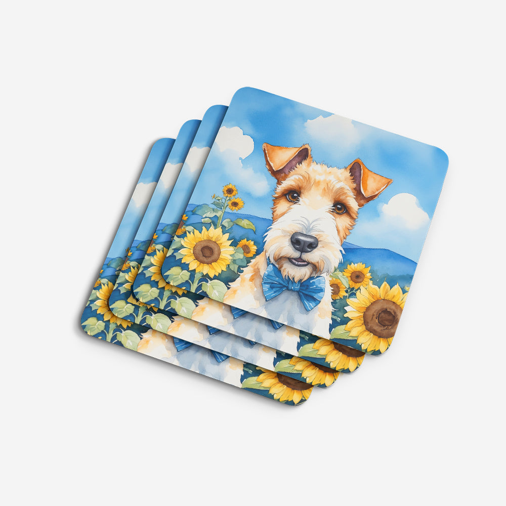 Fox Terrier in Sunflowers Foam Coasters