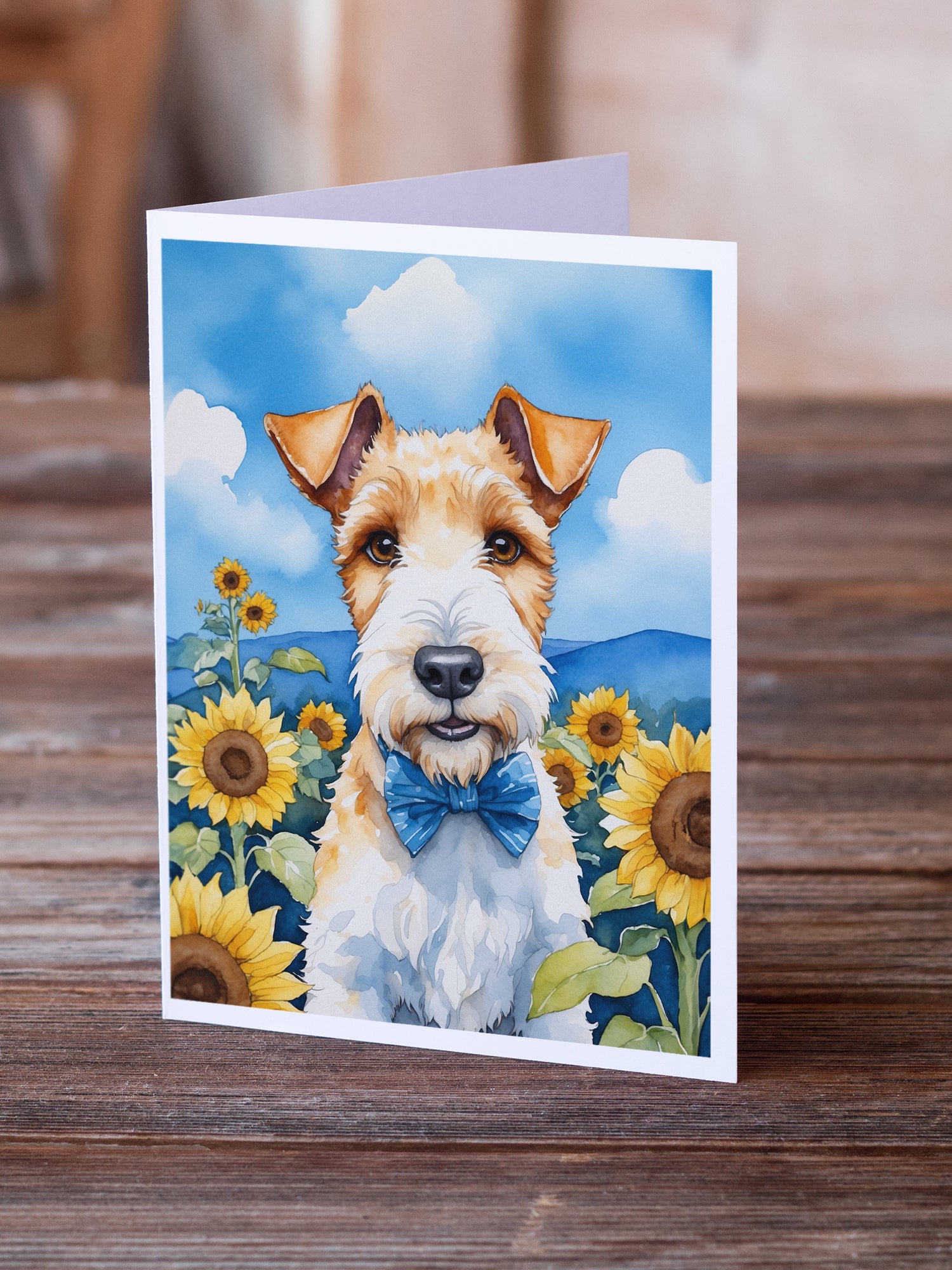 Fox Terrier in Sunflowers Greeting Cards Pack of 8
