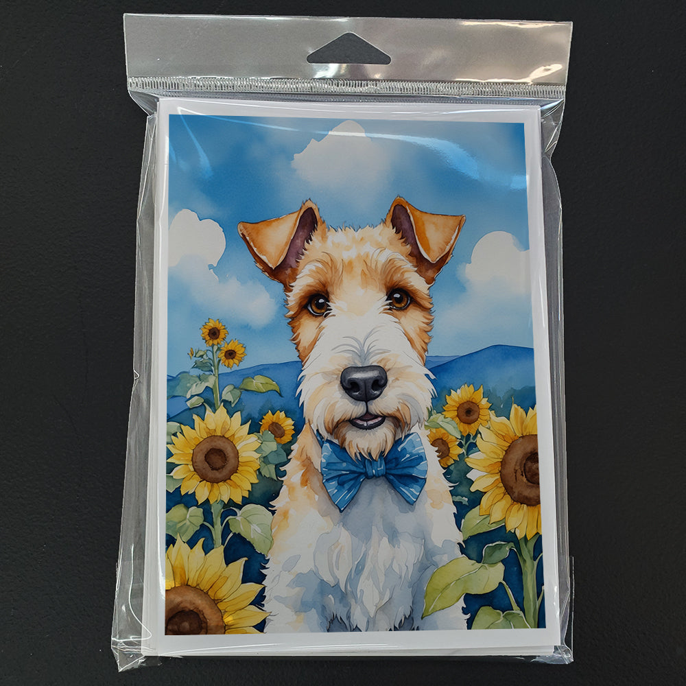Fox Terrier in Sunflowers Greeting Cards Pack of 8