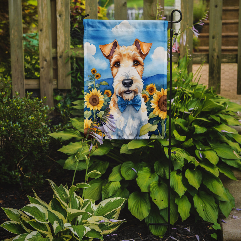 Fox Terrier in Sunflowers Garden Flag