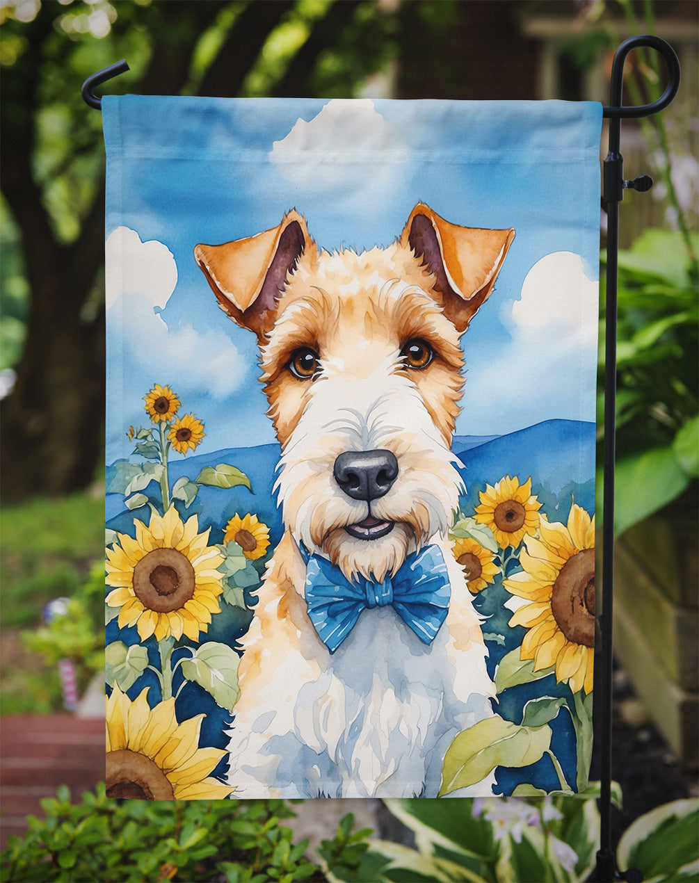 Fox Terrier in Sunflowers Garden Flag