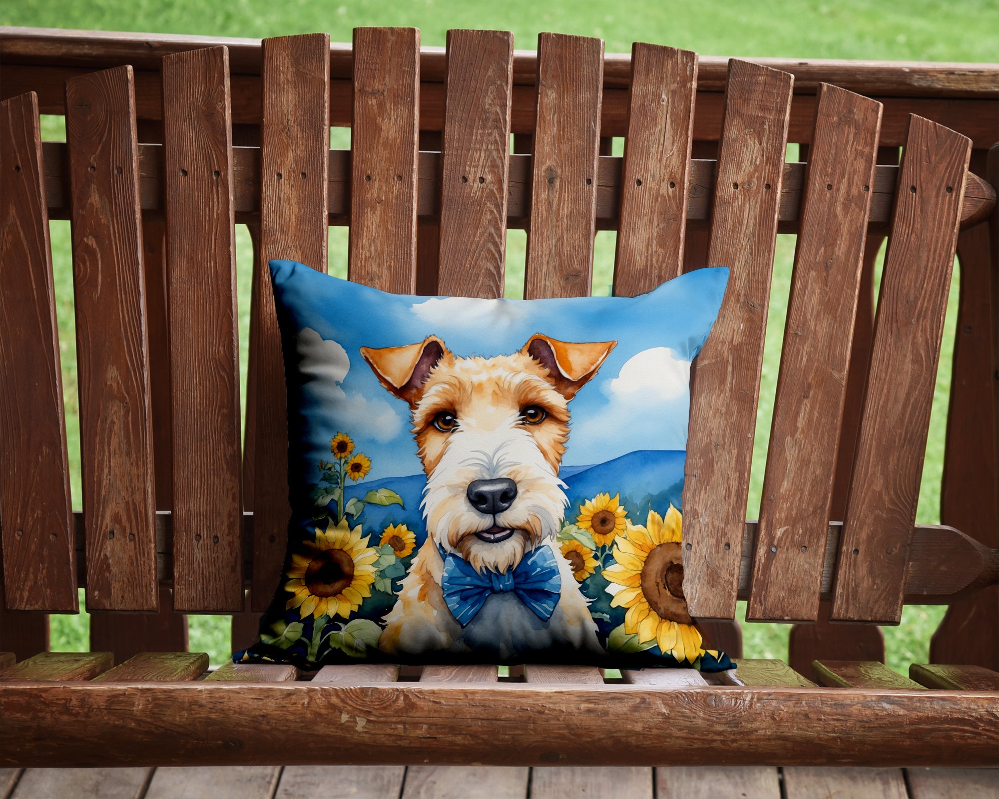 Buy this Fox Terrier in Sunflowers Throw Pillow