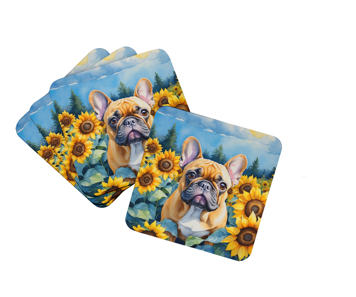 Buy this French Bulldog in Sunflowers Foam Coasters