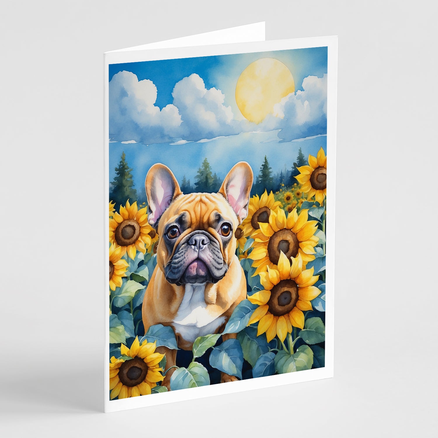 Buy this French Bulldog in Sunflowers Greeting Cards Pack of 8