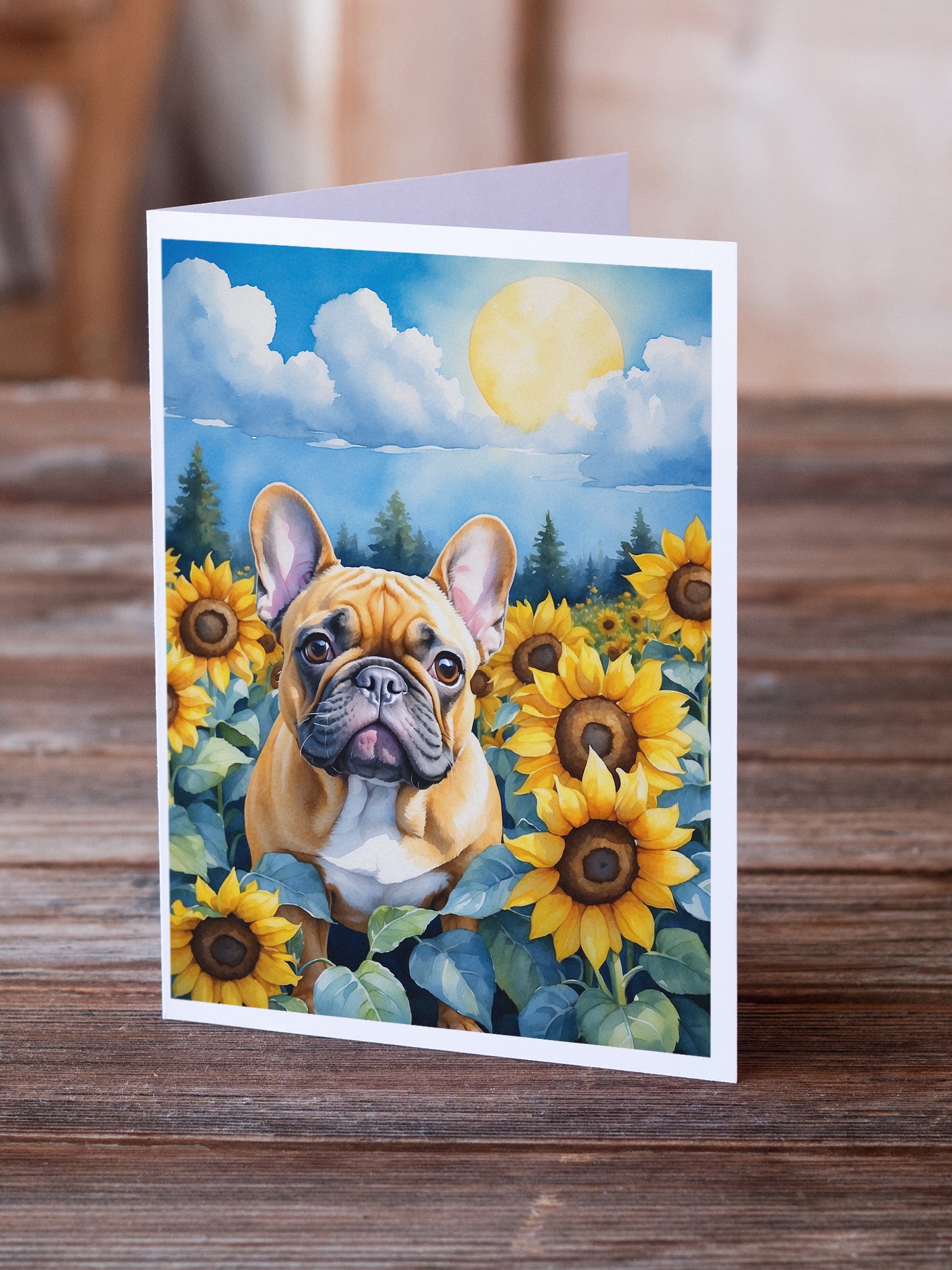 French Bulldog in Sunflowers Greeting Cards Pack of 8