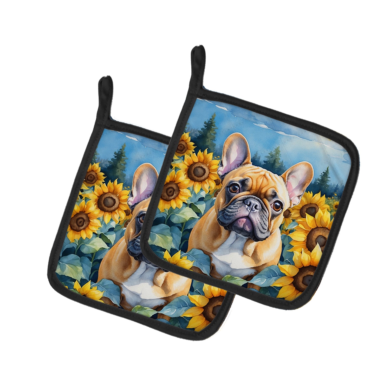Buy this French Bulldog in Sunflowers Pair of Pot Holders