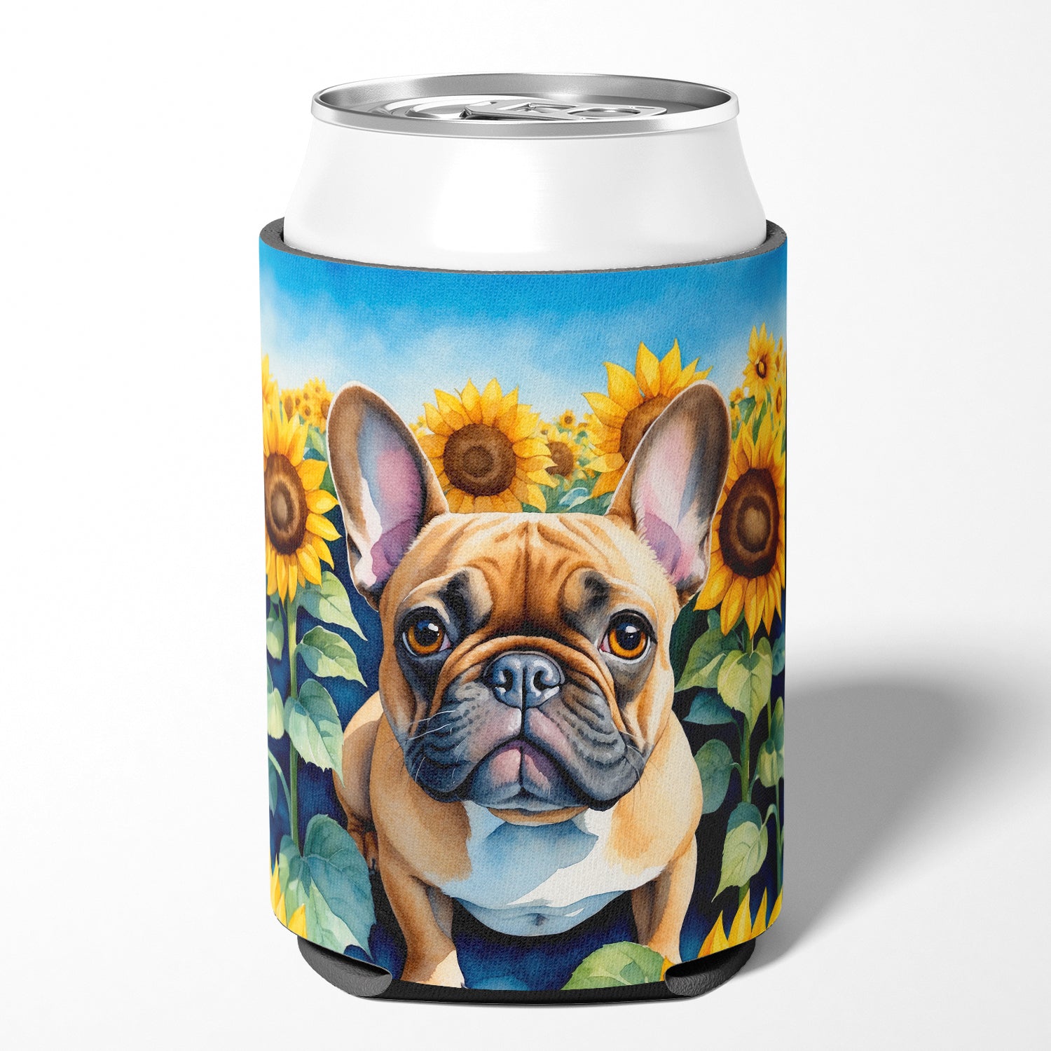 French Bulldog in Sunflowers Can or Bottle Hugger