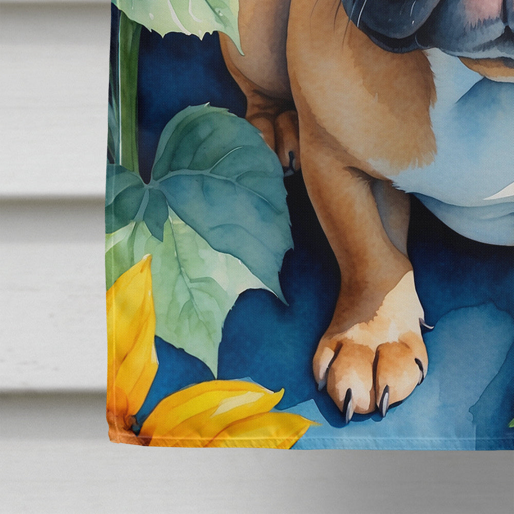 French Bulldog in Sunflowers House Flag