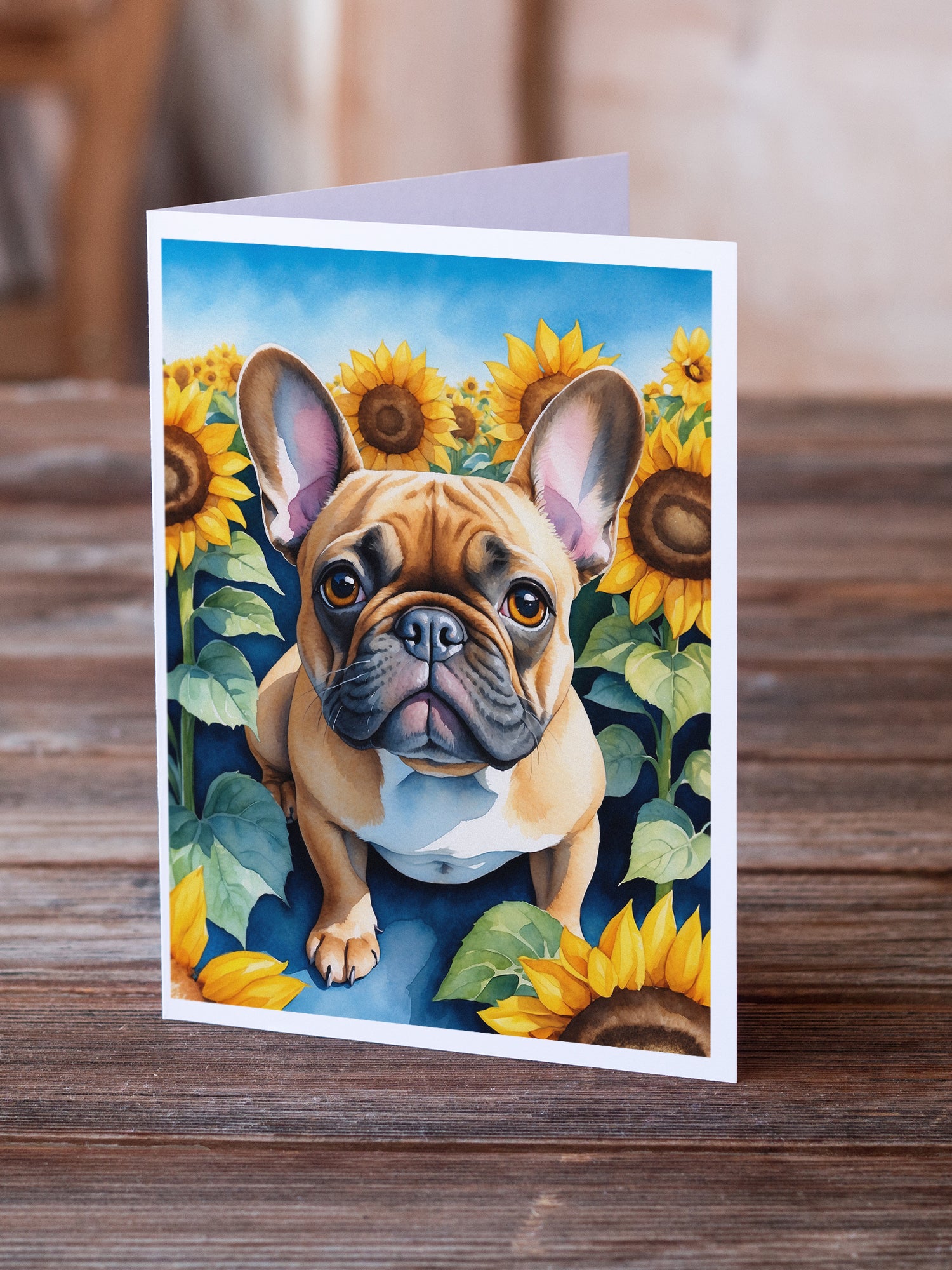 Buy this French Bulldog in Sunflowers Greeting Cards Pack of 8