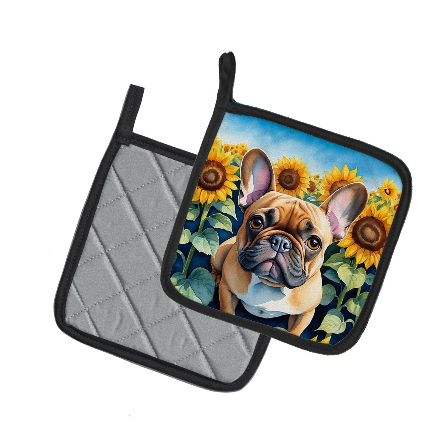 Buy this French Bulldog in Sunflowers Pair of Pot Holders