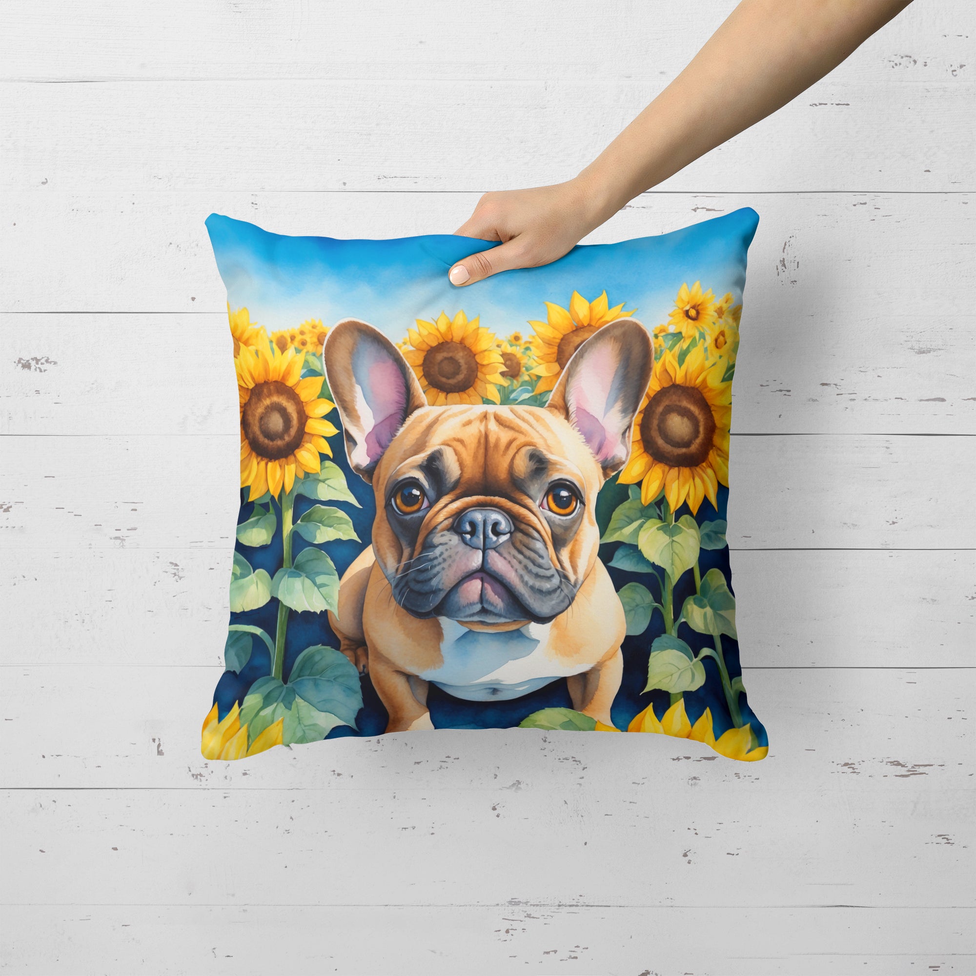 French Bulldog in Sunflowers Throw Pillow