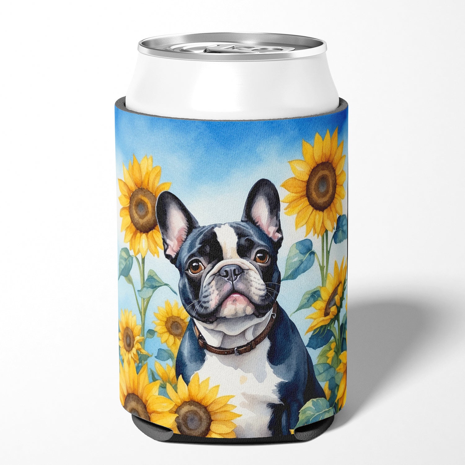 French Bulldog in Sunflowers Can or Bottle Hugger