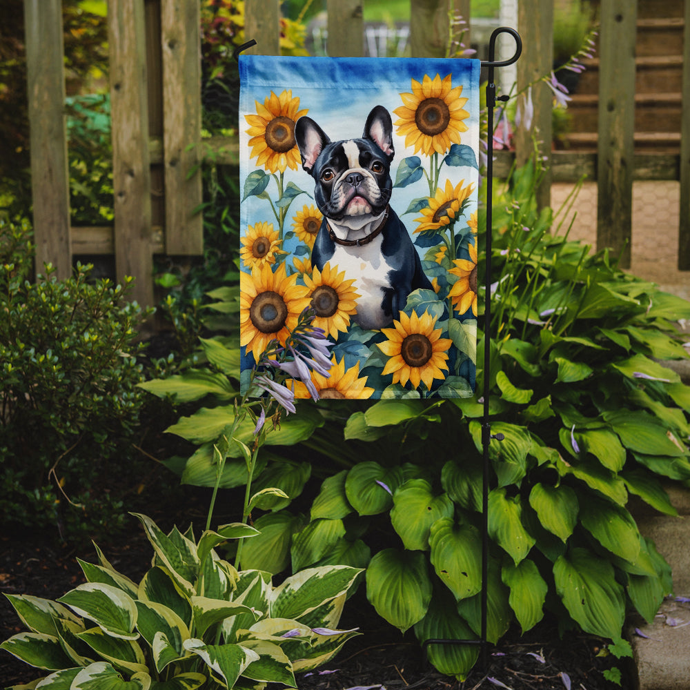 French Bulldog in Sunflowers Garden Flag
