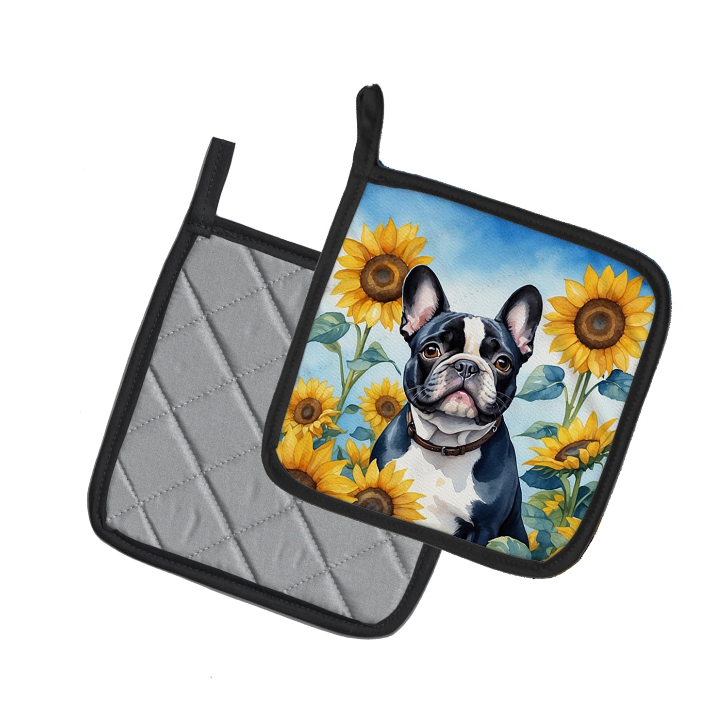 French Bulldog in Sunflowers Pair of Pot Holders