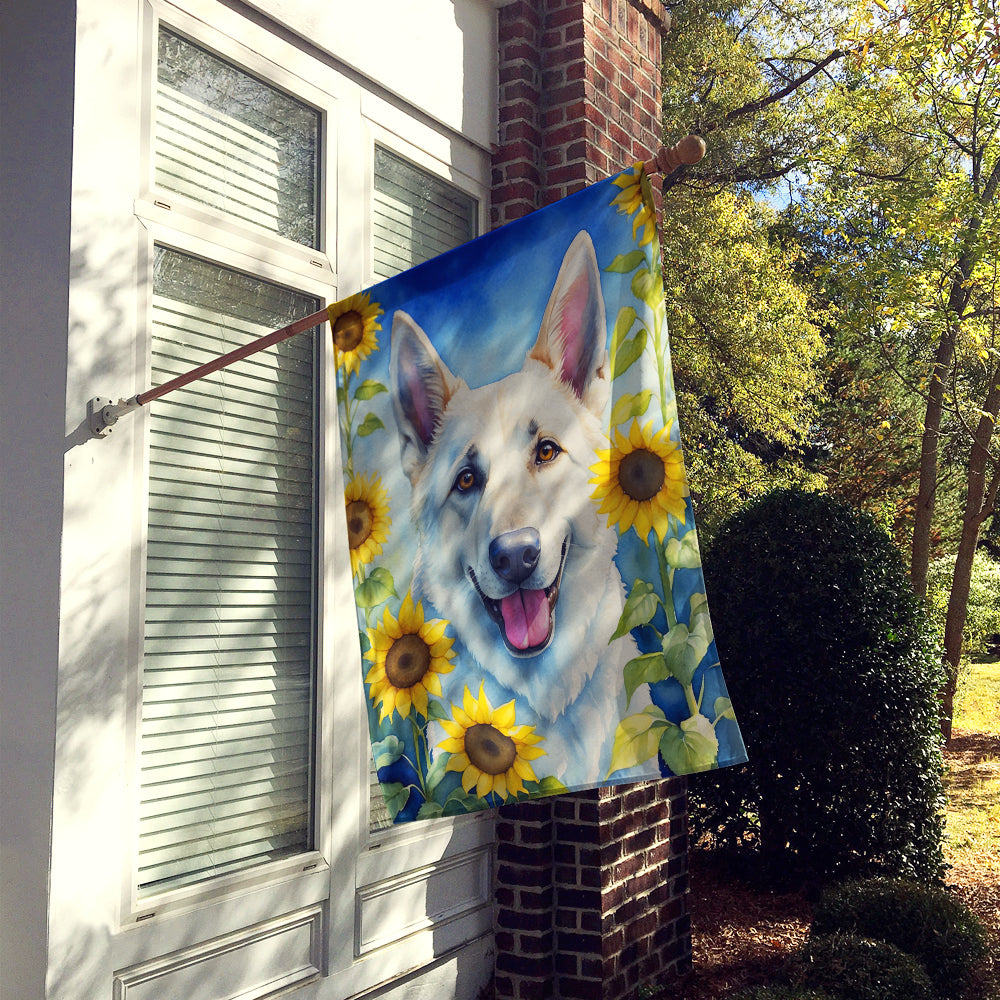 White German Shepherd in Sunflowers House Flag