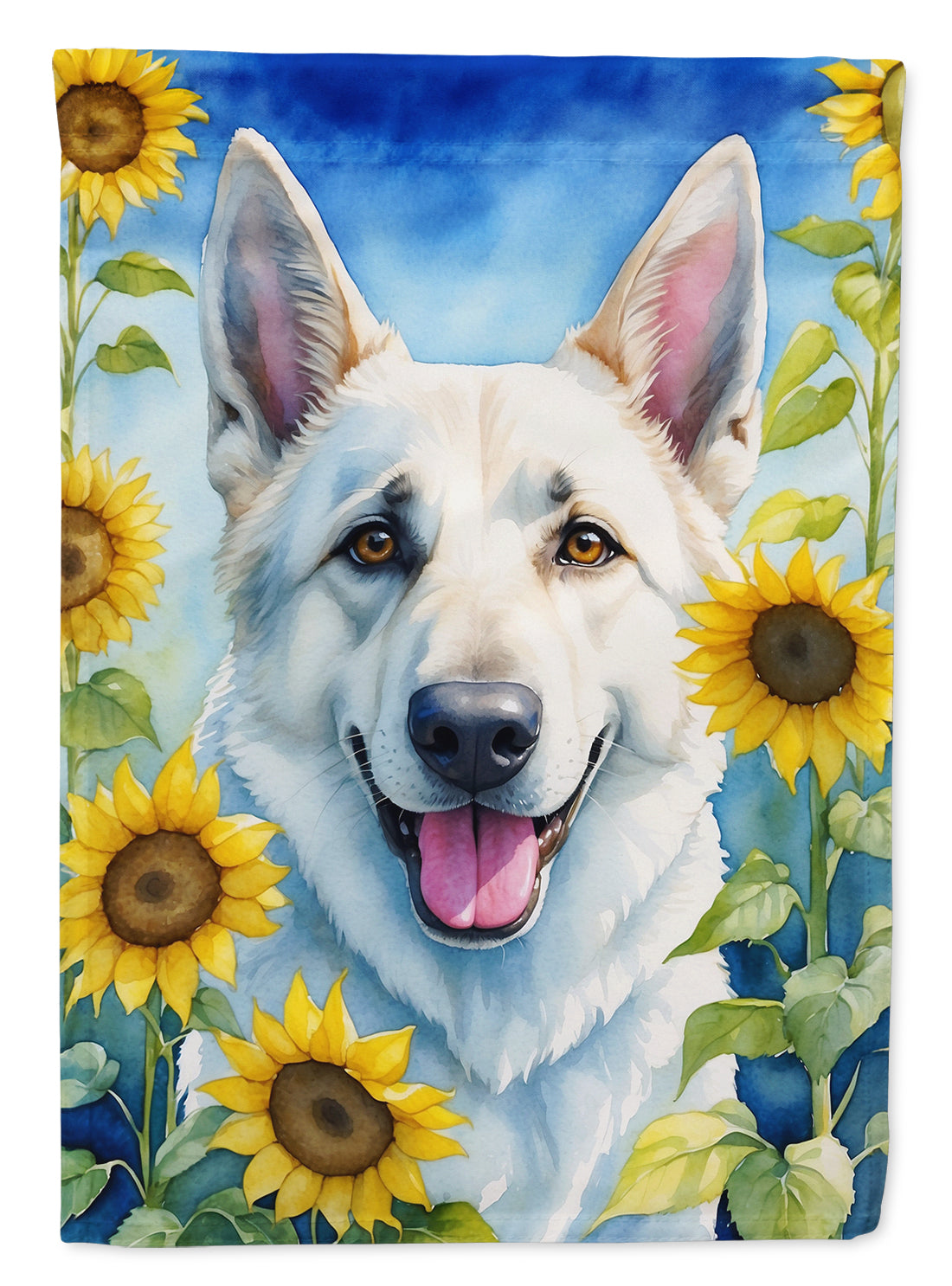 Buy this White German Shepherd in Sunflowers House Flag