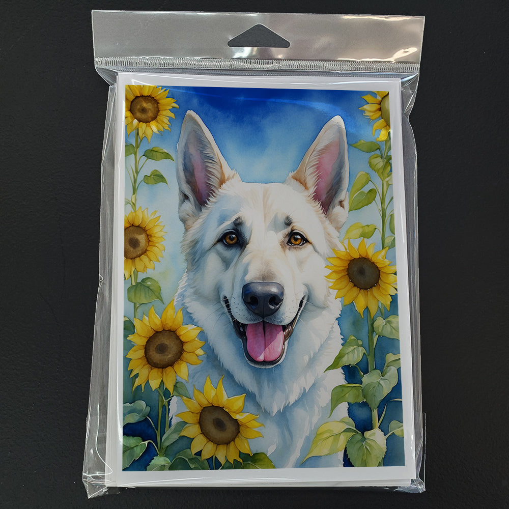 White German Shepherd in Sunflowers Greeting Cards Pack of 8
