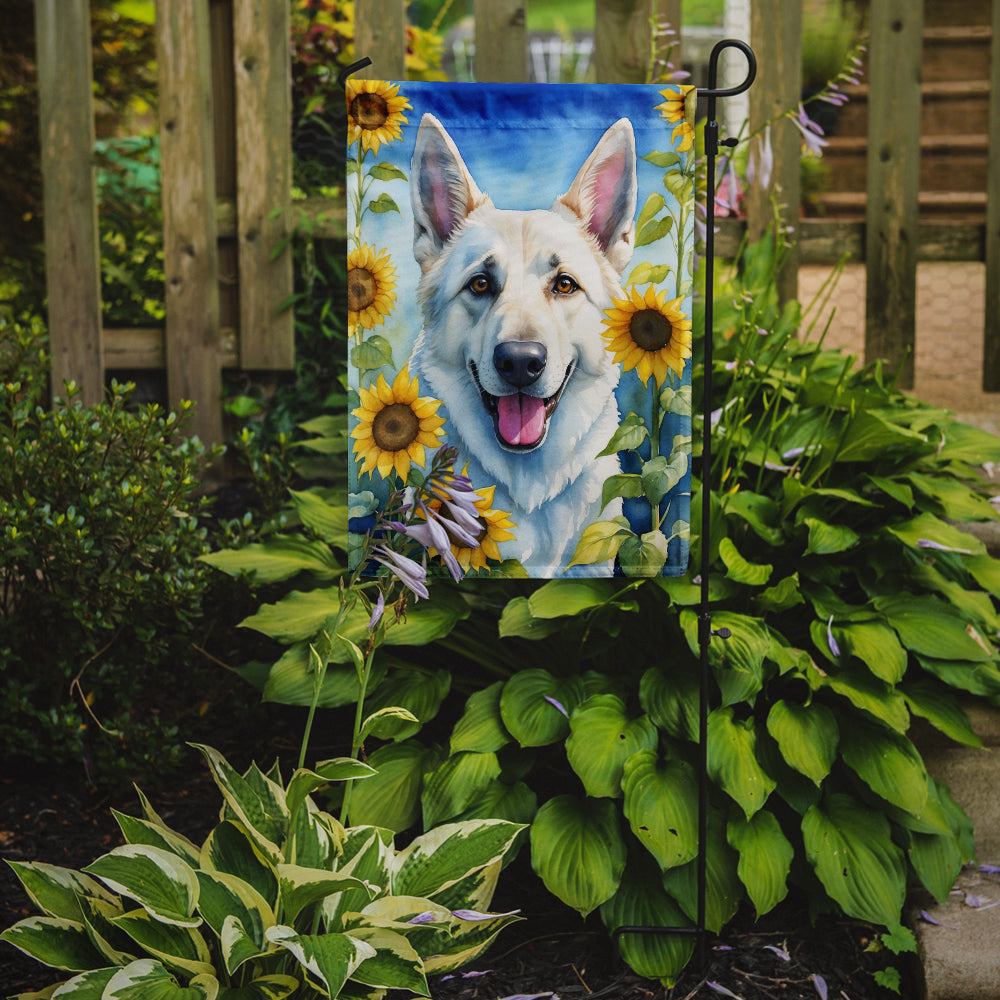 Buy this White German Shepherd in Sunflowers Garden Flag