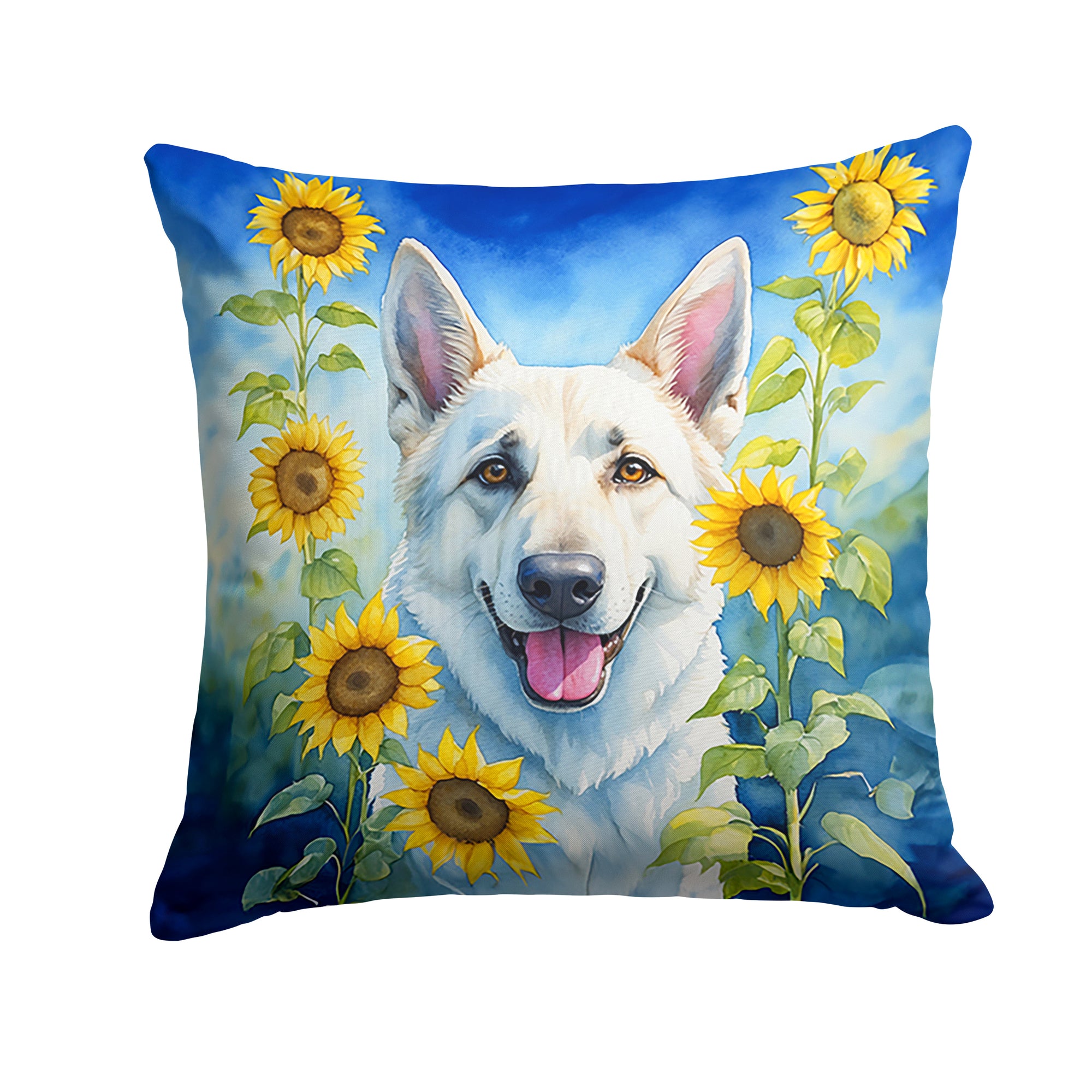 Buy this White German Shepherd in Sunflowers Throw Pillow