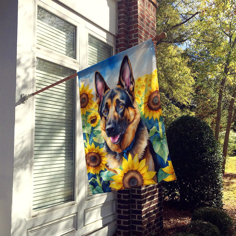 German Shepherd in Sunflowers House Flag