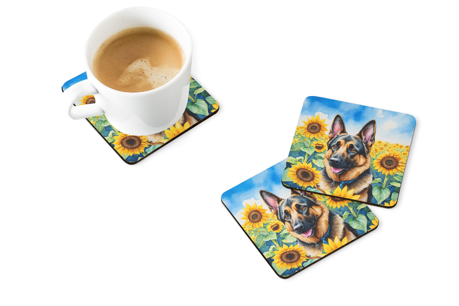 Buy this German Shepherd in Sunflowers Foam Coasters