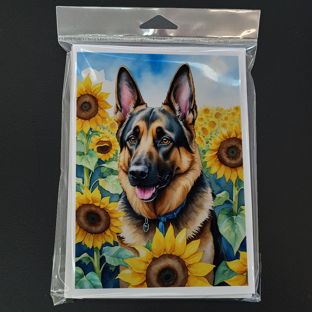 German Shepherd in Sunflowers Greeting Cards Pack of 8