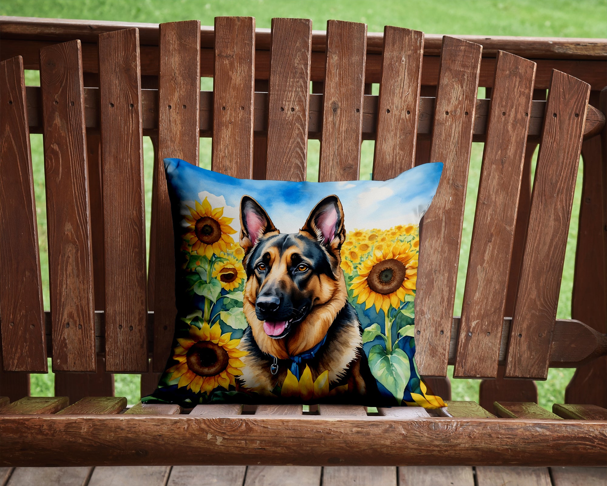 German Shepherd in Sunflowers Throw Pillow