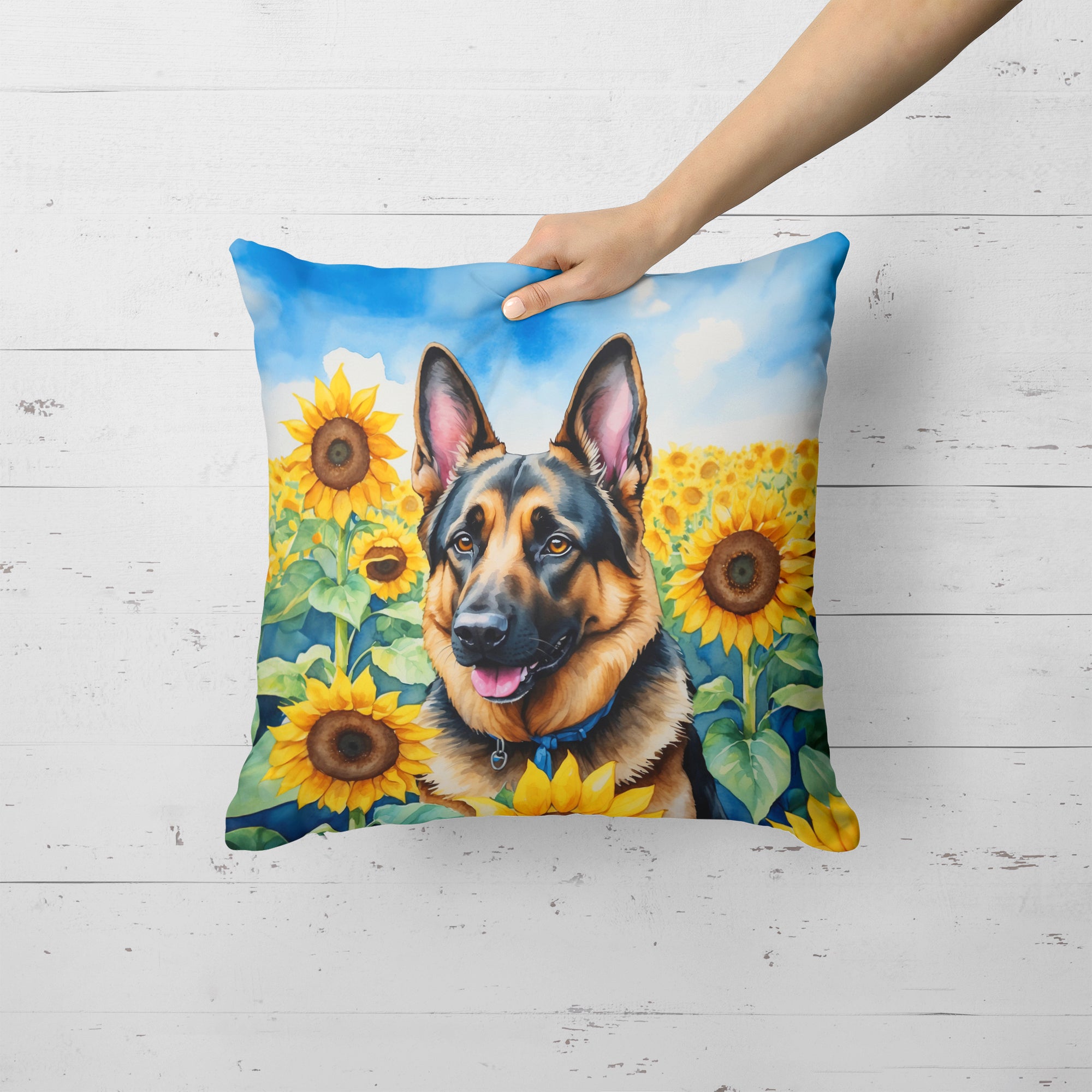 German Shepherd in Sunflowers Throw Pillow