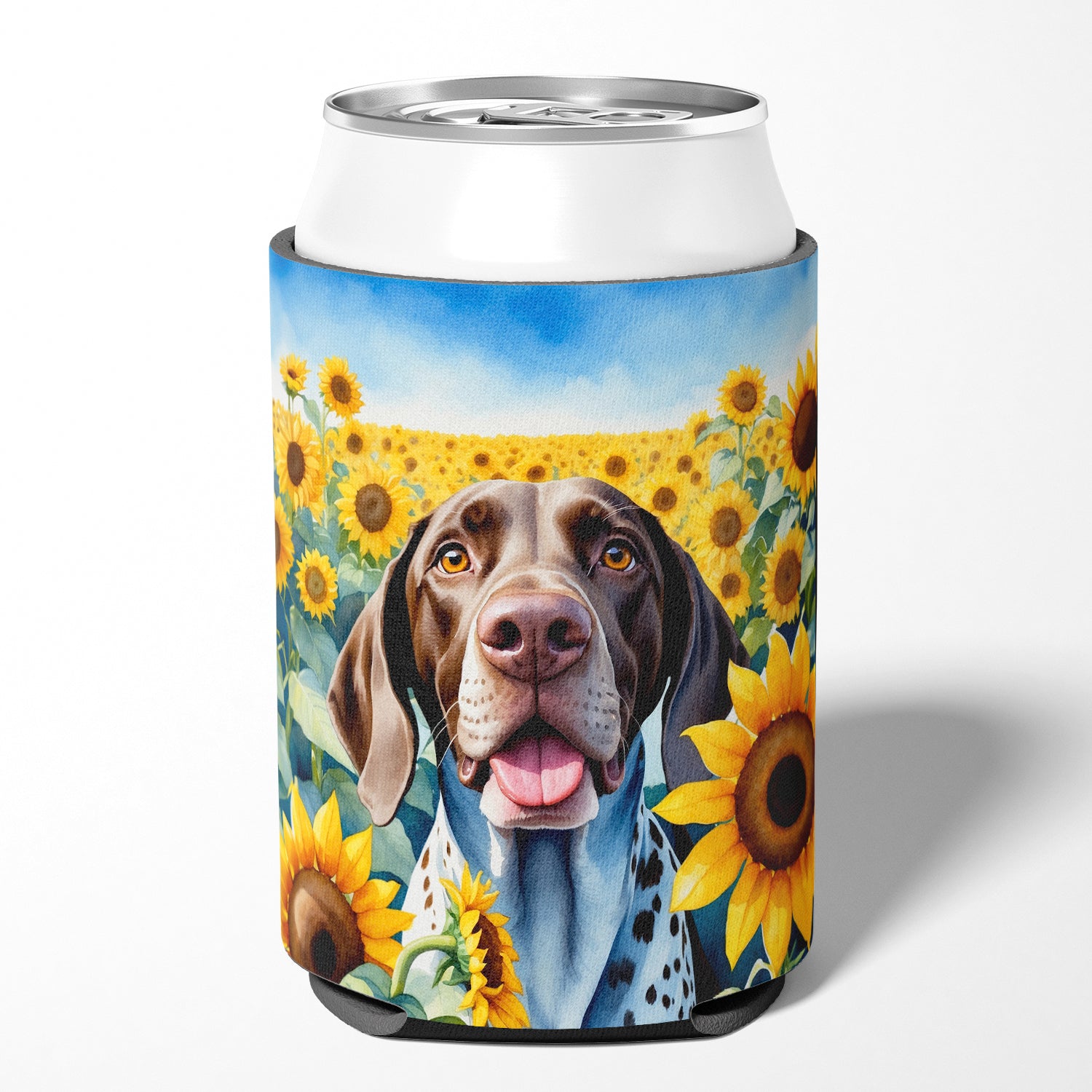 Buy this German Shorthaired Pointer in Sunflowers Can or Bottle Hugger