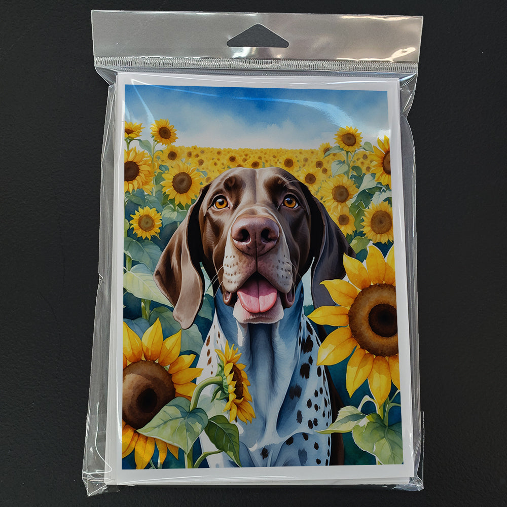 German Shorthaired Pointer in Sunflowers Greeting Cards Pack of 8