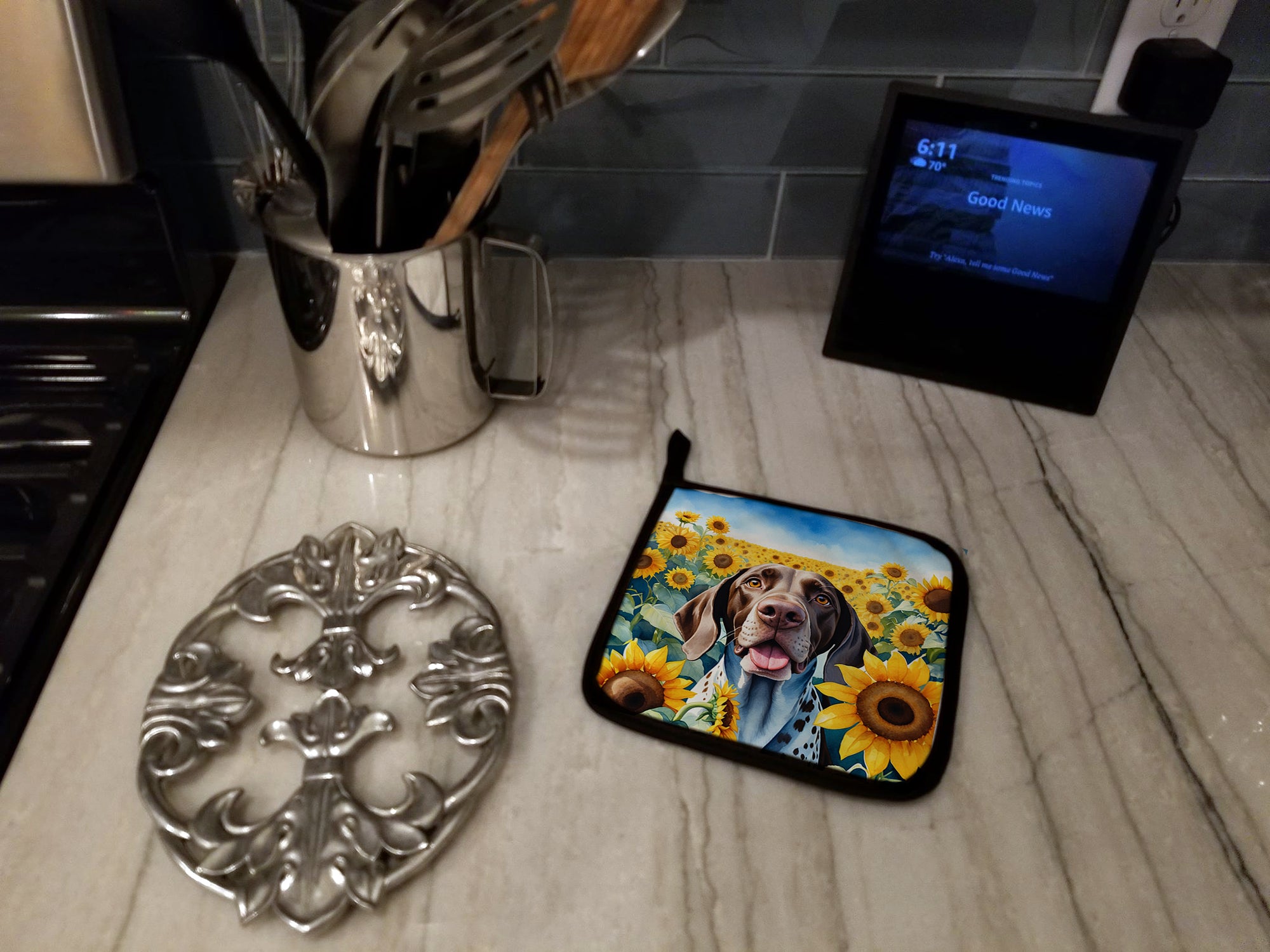 German Shorthaired Pointer in Sunflowers Pair of Pot Holders