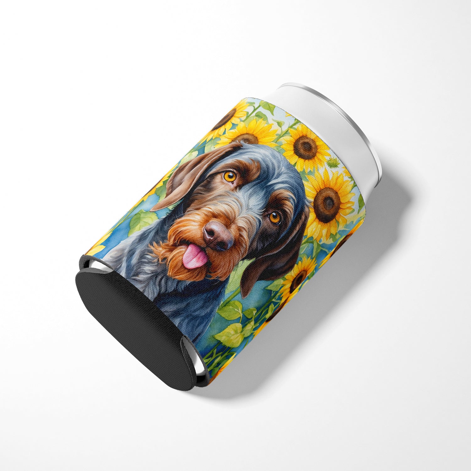 German Wirehaired Pointer in Sunflowers Can or Bottle Hugger