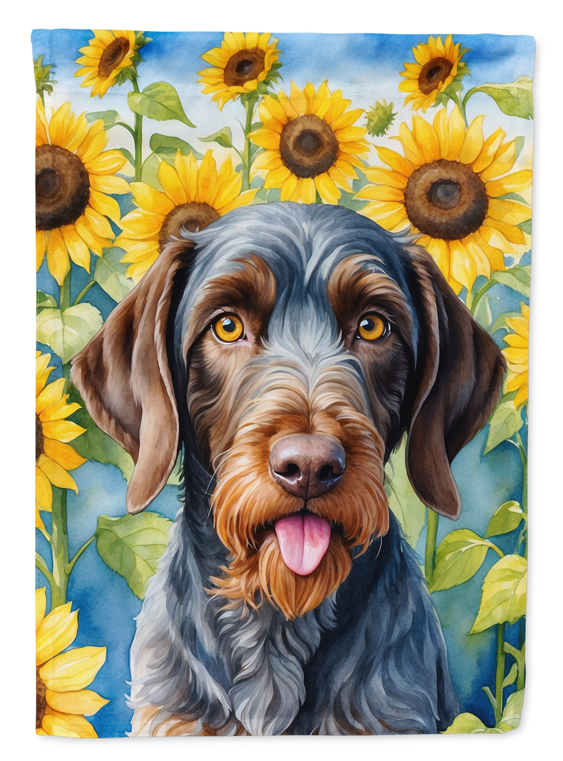 Buy this German Wirehaired Pointer in Sunflowers Garden Flag