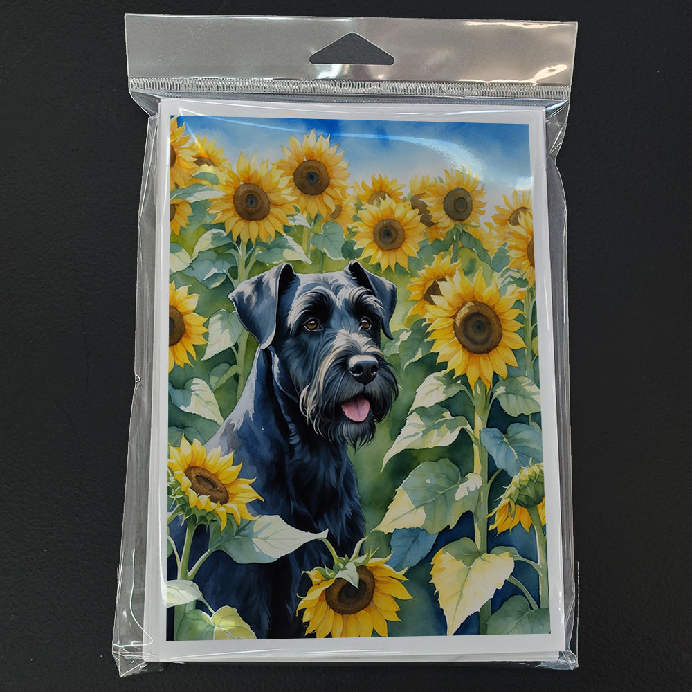 Giant Schnauzer in Sunflowers Greeting Cards Pack of 8