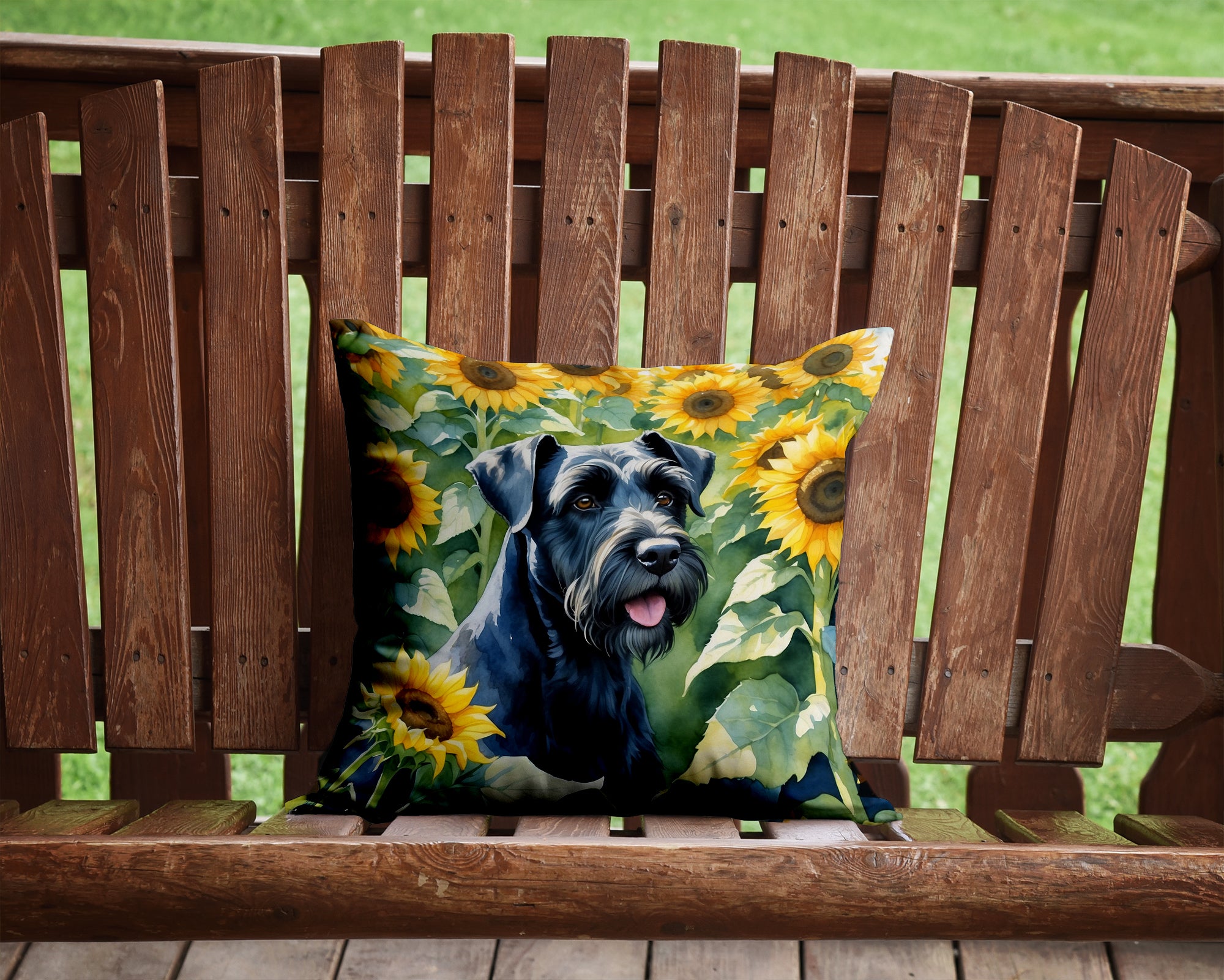 Buy this Giant Schnauzer in Sunflowers Throw Pillow