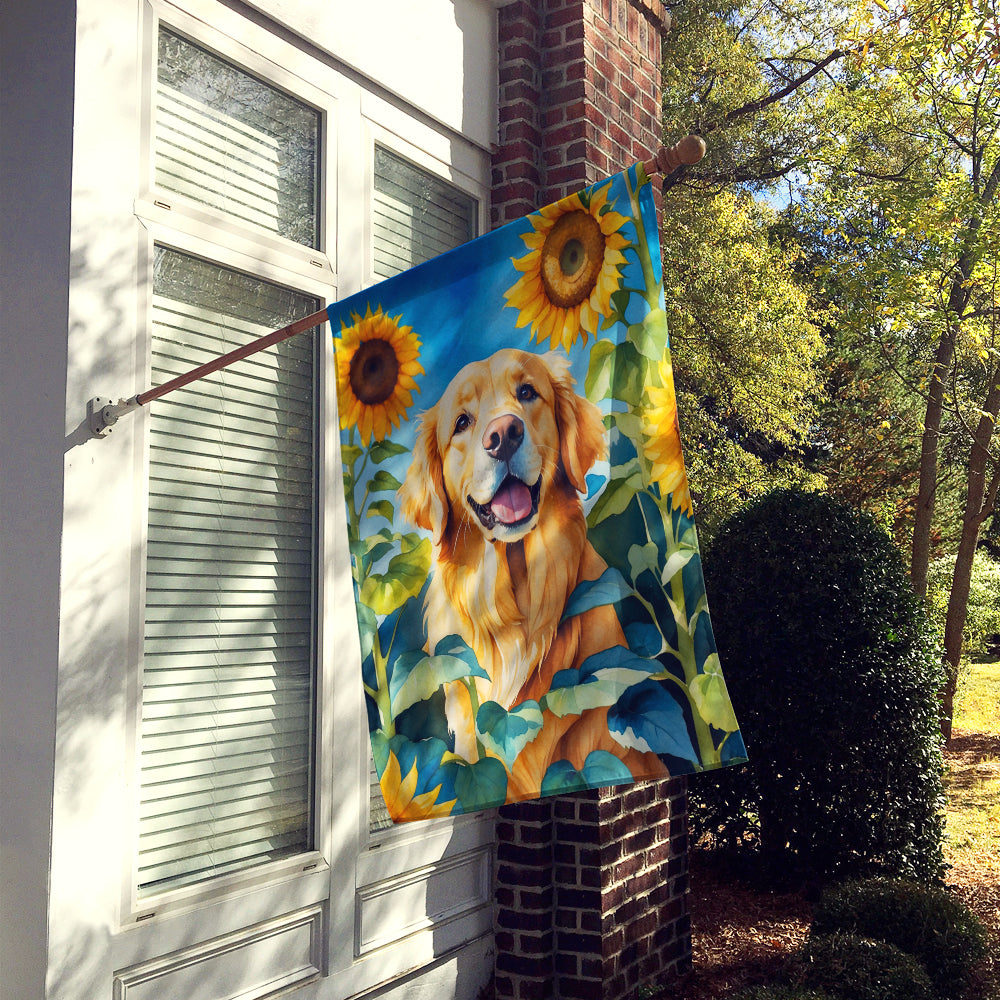 Golden Retriever in Sunflowers House Flag