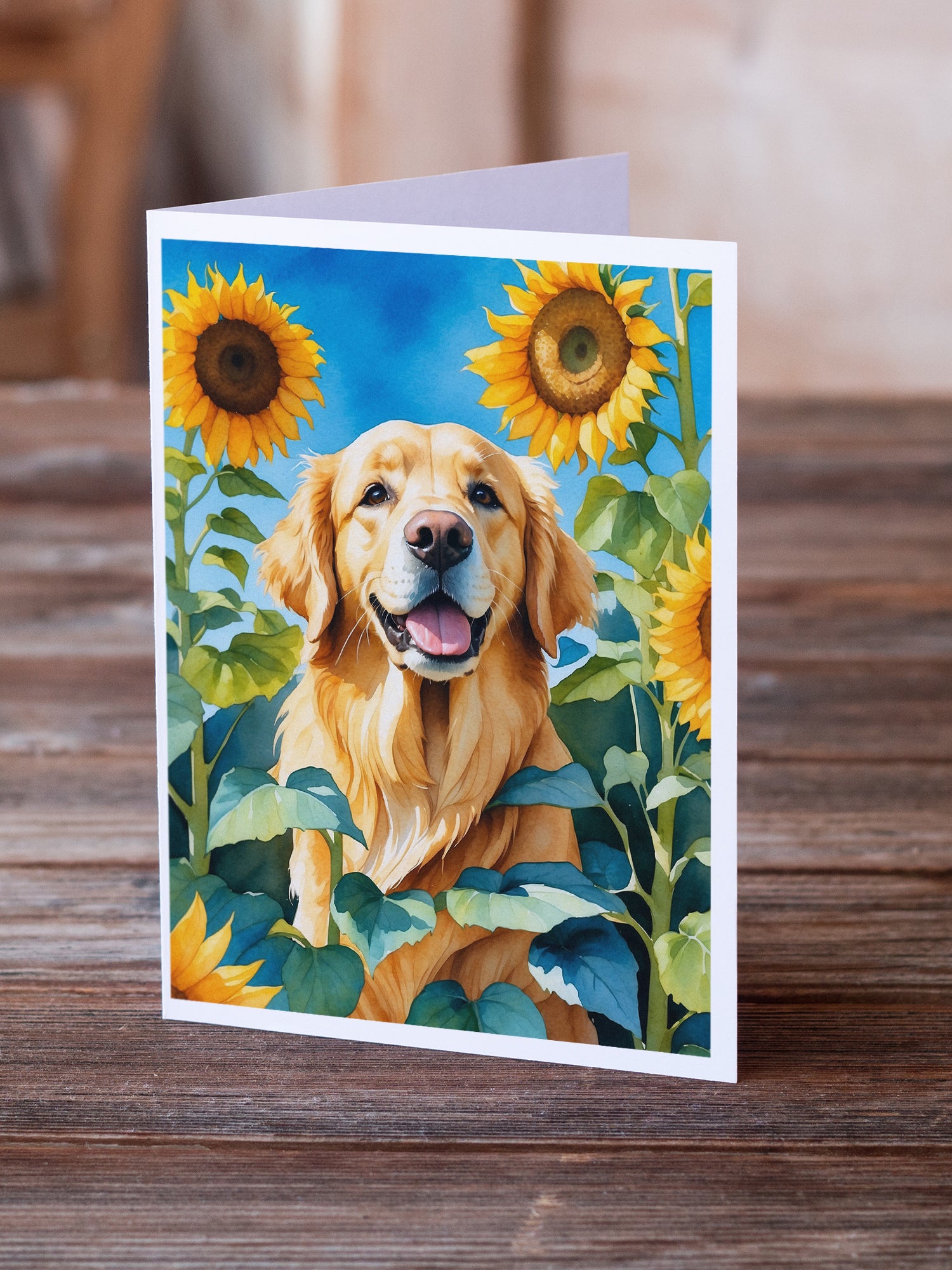 Golden Retriever in Sunflowers Greeting Cards Pack of 8