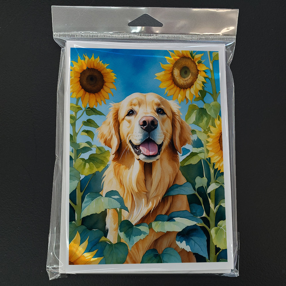 Golden Retriever in Sunflowers Greeting Cards Pack of 8