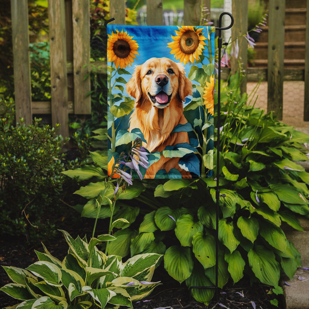 Golden Retriever in Sunflowers Garden Flag