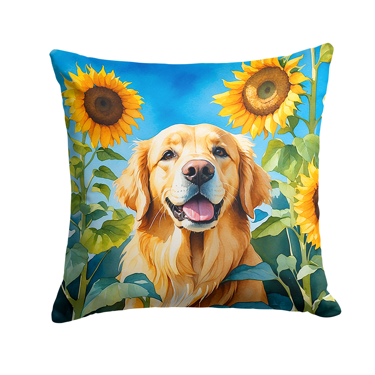 Buy this Golden Retriever in Sunflowers Throw Pillow