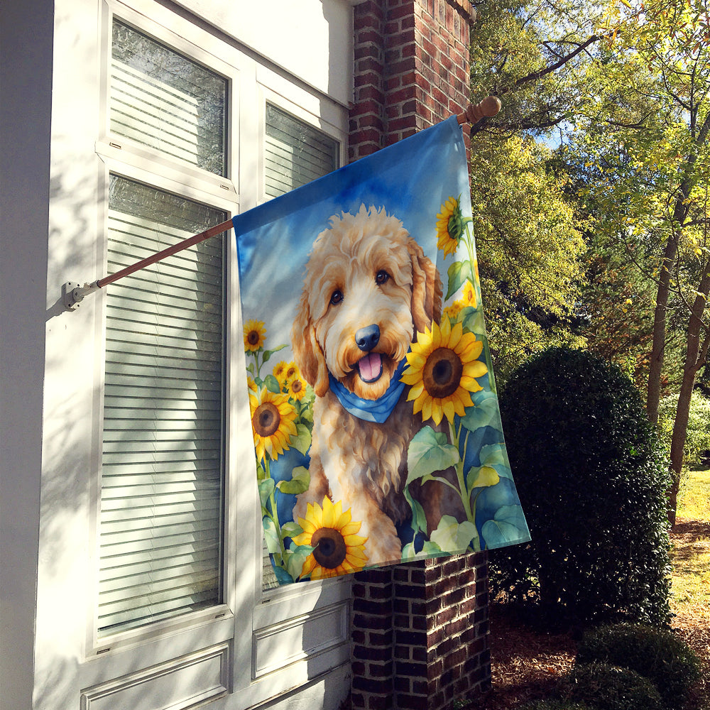 Caroline's Treasures Goldendoodle in Sunflowers House Flag