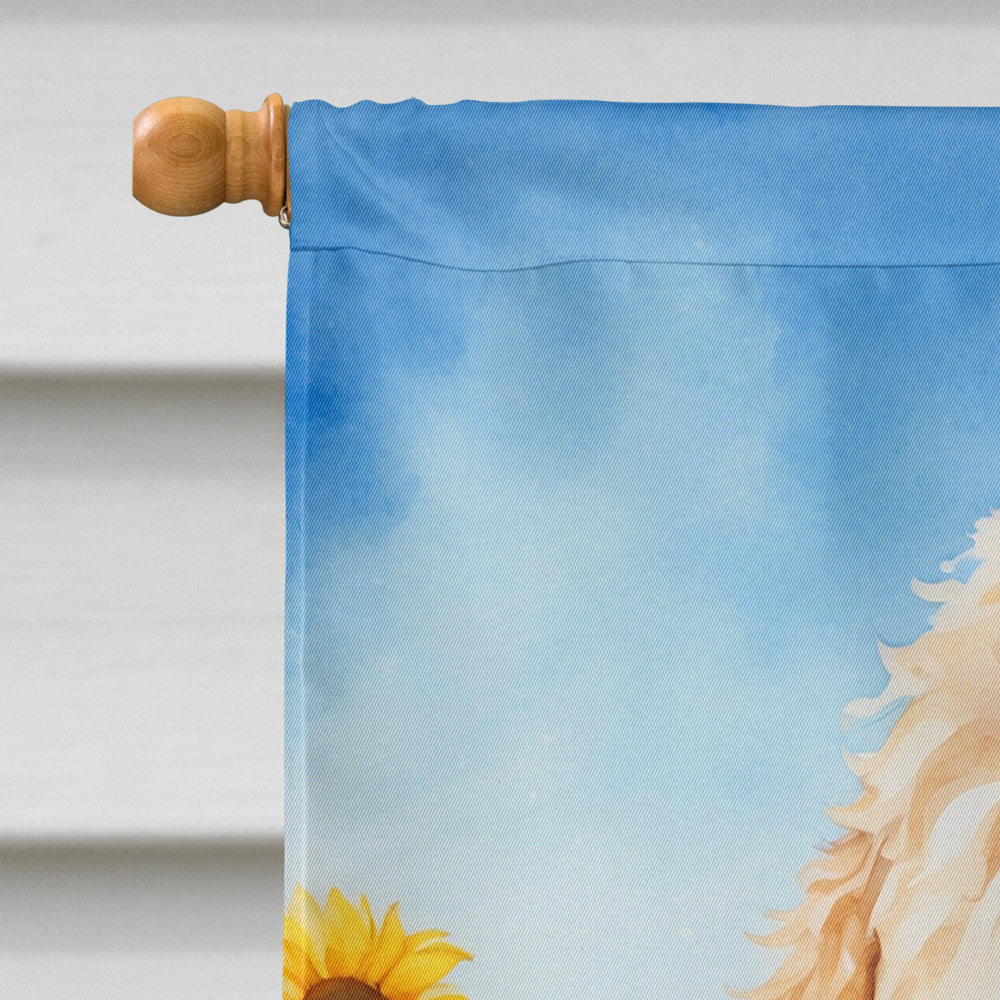 Goldendoodle in Sunflowers House Flag