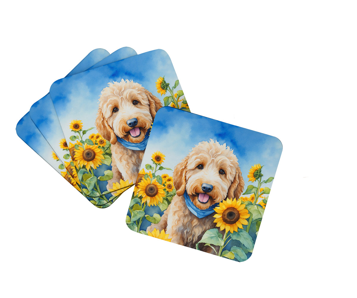 Buy this Goldendoodle in Sunflowers Foam Coasters