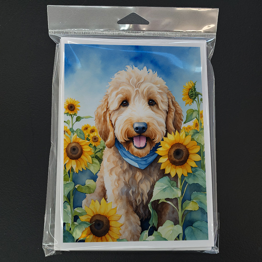 Goldendoodle in Sunflowers Greeting Cards Pack of 8