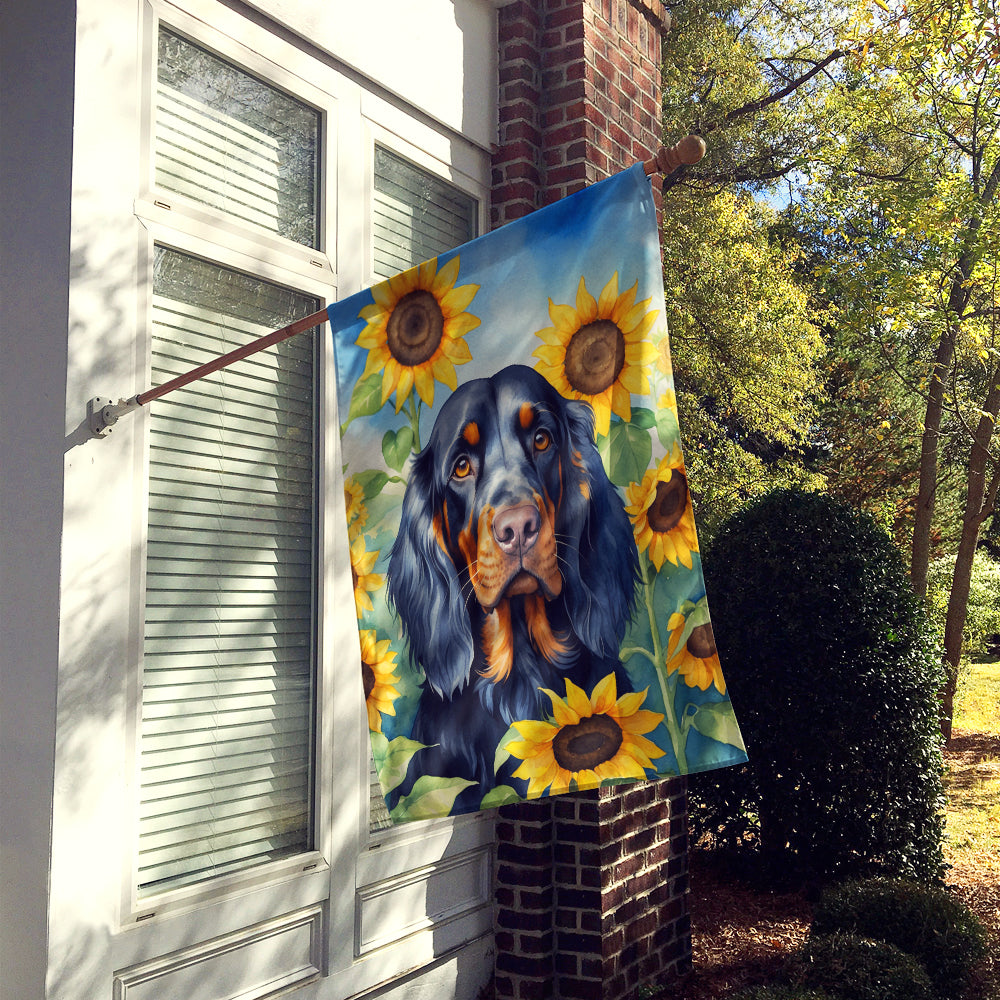 Gordon Setter in Sunflowers House Flag
