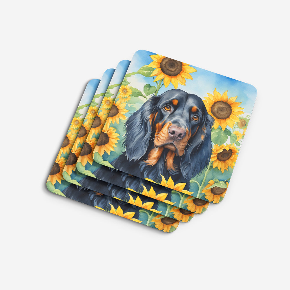 Gordon Setter in Sunflowers Foam Coasters