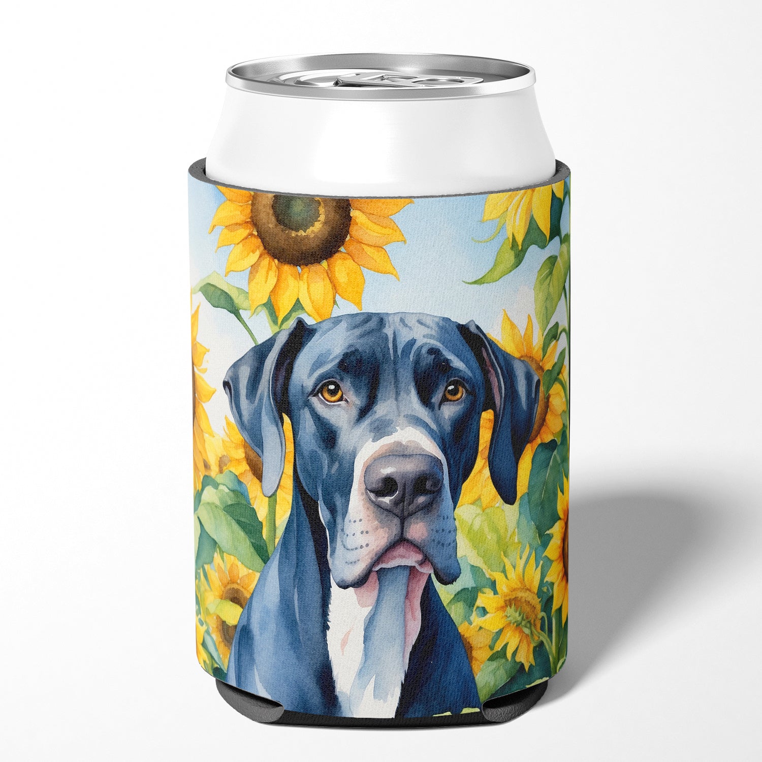 Buy this Great Dane in Sunflowers Can or Bottle Hugger