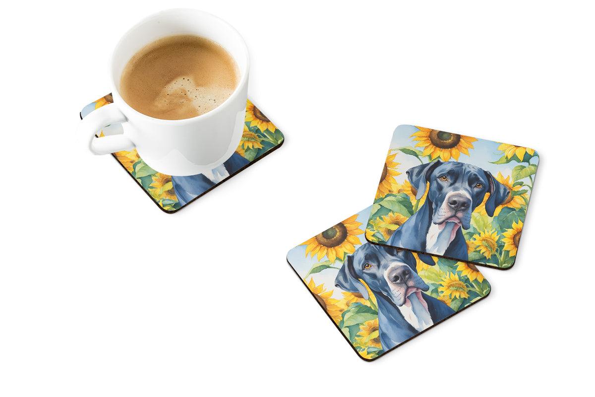Caroline's Treasures Great Dane in Sunflowers Coasters - Set of 4 Lightweight Foam, Absorbent Drink Coasters